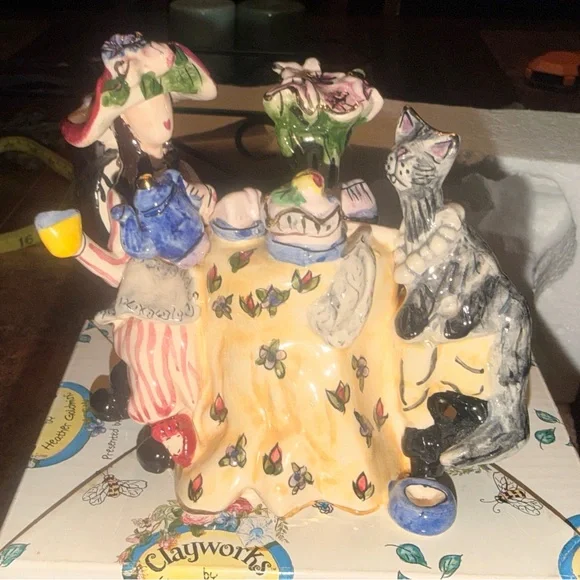 Clayworks by Heather Goldminc Presented By Blue Sky Whimsical Tea Party Figurine - Picture 11 of 15